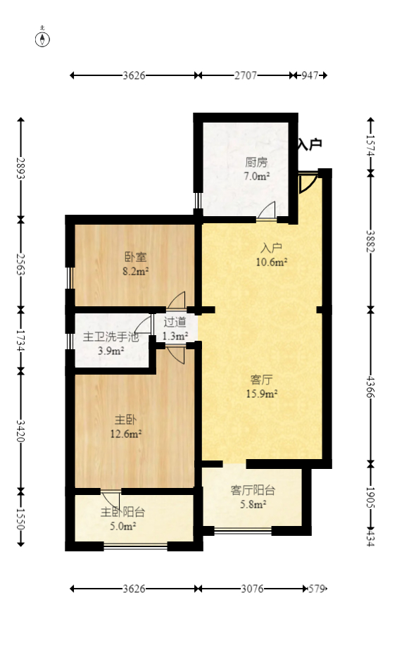 蝴蝶谷  2室2厅1卫   46.80万室内图1