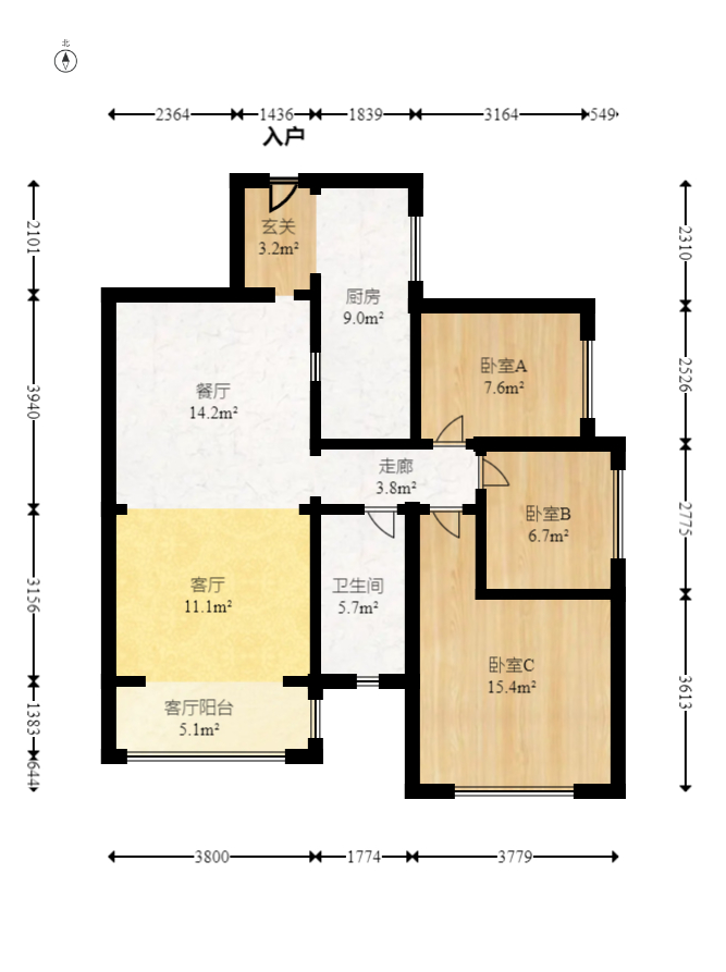 中建芙蓉嘉苑  3室2厅1卫   100.00万室内图1