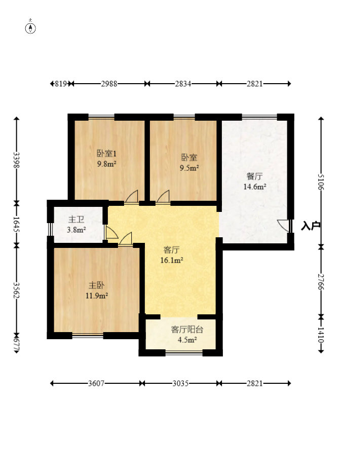 荣盛花语城 3室2厅1卫 60.8万 荣盛花语城 3室2厅1卫 60.8万户型图
