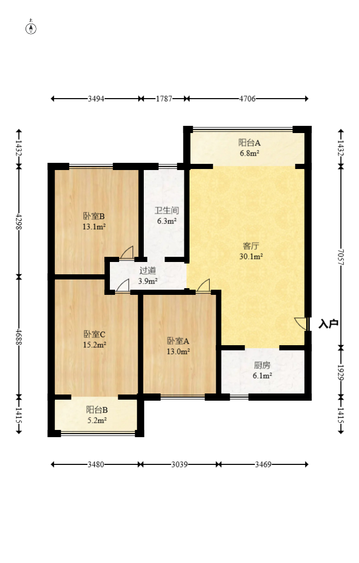 福泽园  3室2厅1卫   105.00万室内图1