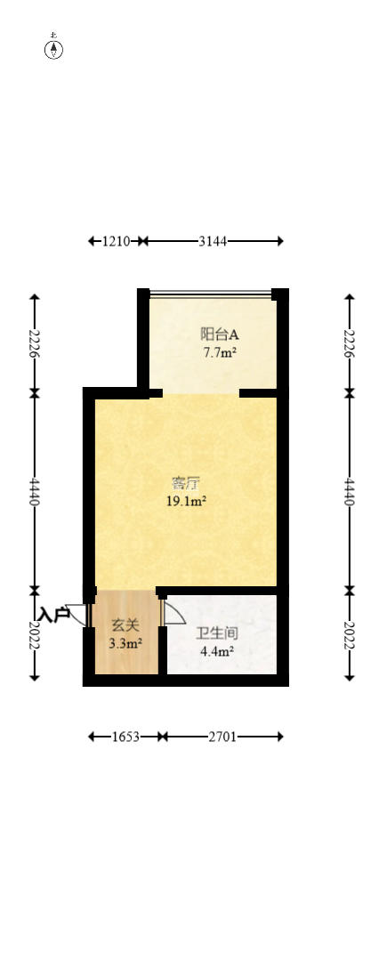 半山公馆（半山国际中心）  1室1厅1卫   50.00万室内图1