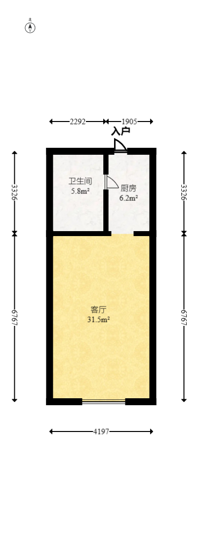 沁园春御院  1室1厅1卫   49.80万室内图1