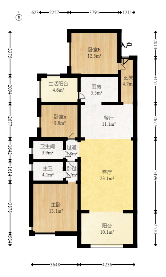 润和美郡（润和紫郡五期）  3室2厅2卫   127.60万室内图1