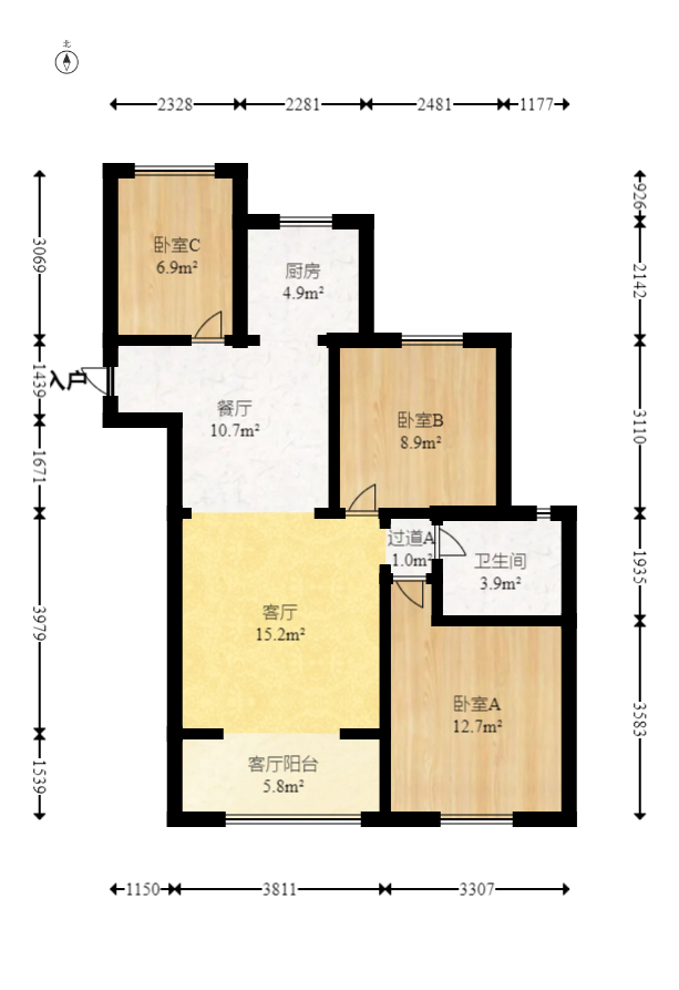 旭辉藏郡（藏郡、旭湘华府)  3室2厅2卫   275.00万室内图1