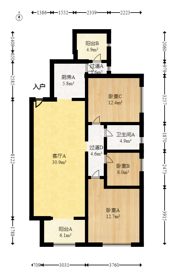 长房半岛蓝湾（观山月）  3室2厅1卫   95.00万室内图1