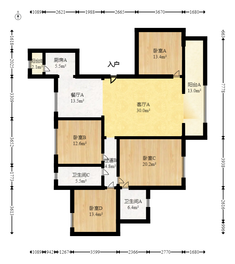 五矿万境园  4室2厅2卫   220.00万室内图1