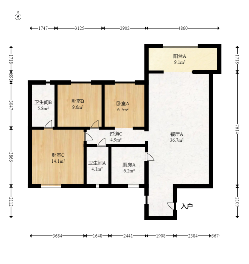 华银天际  3室2厅2卫   98.00万室内图1