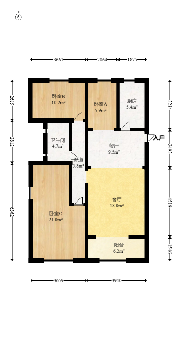 洋湖时代  3室2厅1卫   78.00万室内图1