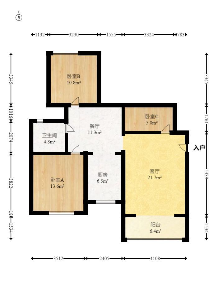 丽发新城  3室2厅1卫   72.80万室内图1