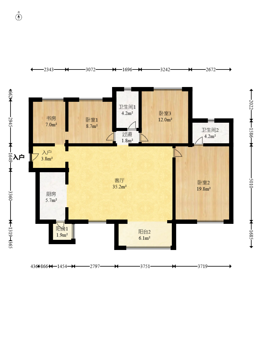 时代倾城三期  4室2厅2卫   110.00万室内图1