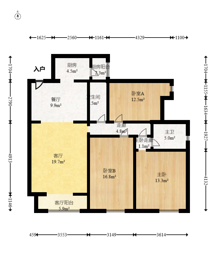 中建芙蓉嘉苑  3室2厅1卫    115.0万室内图1