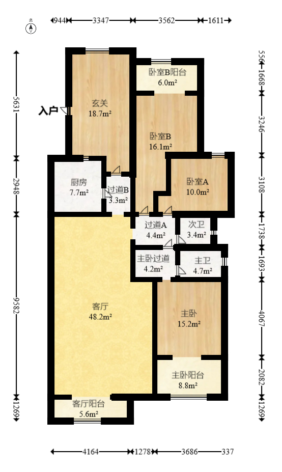 西山汇景一、二期  4室2厅2卫   198.00万室内图1