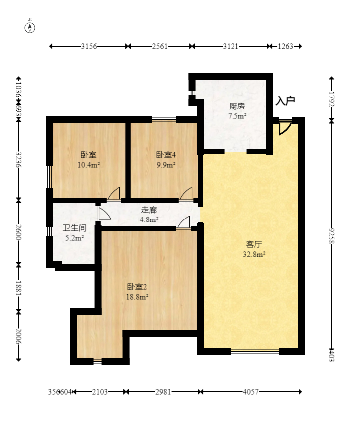 辉煌国际城二期  3室2厅1卫   99.80万室内图1