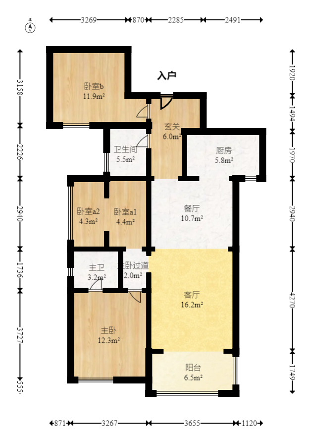 中粮鸿云 3室2厅1卫 68.5万 中粮鸿云 3室2厅1卫 68.5万户型图
