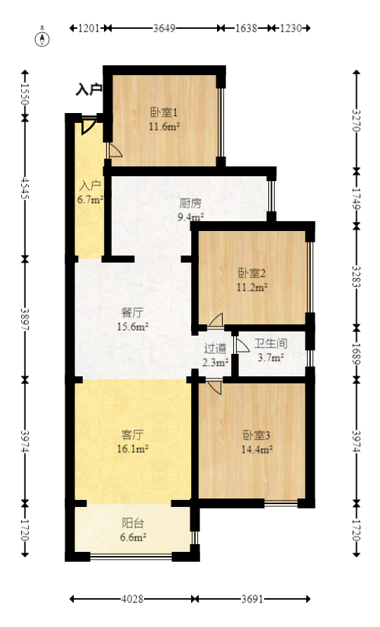 润和滨江府  3室2厅1卫    116.5万室内图1