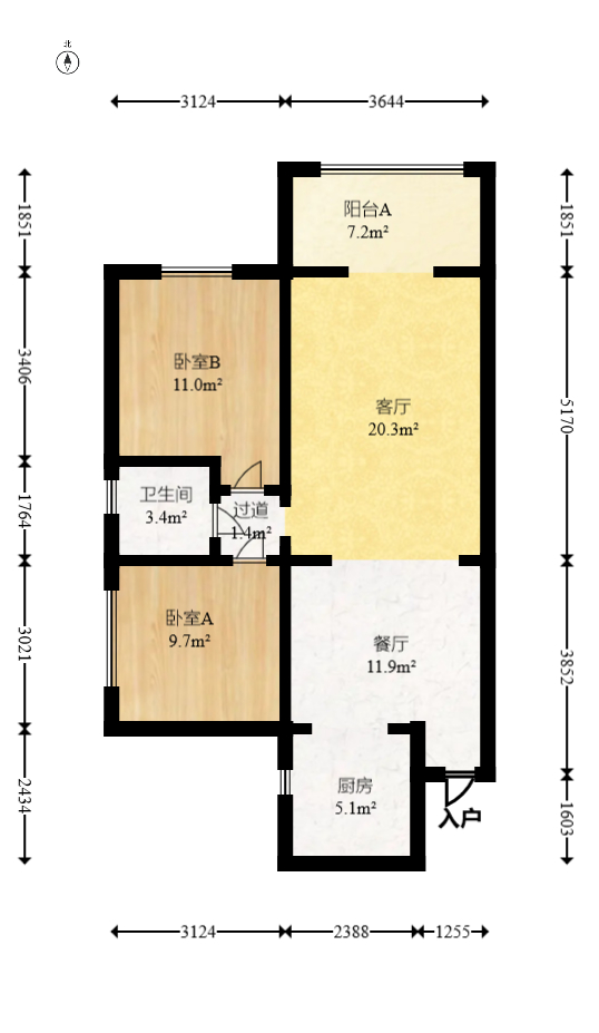 黎郡新宇康景园  2室1厅1卫    50.0万室内图1