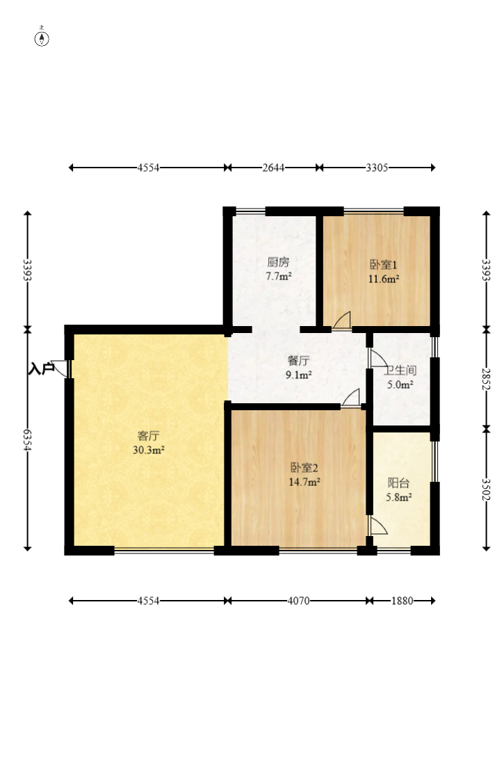 标志浪漫满屋（枫景公寓）  2室2厅1卫   75.00万室内图1