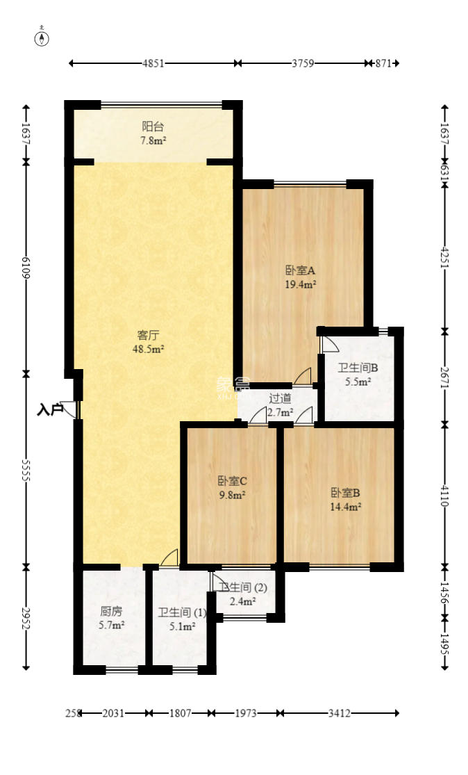 城西公寓（西城门第）  3室2厅2卫   92.80万室内图1