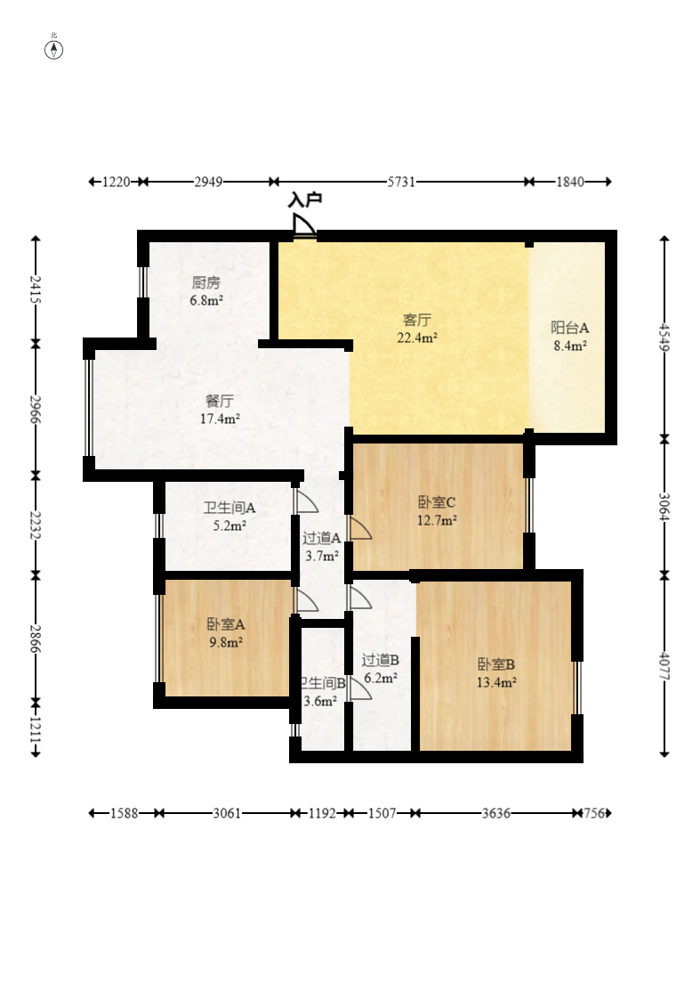 中建嘉和城  3室2厅2卫   120.00万室内图1