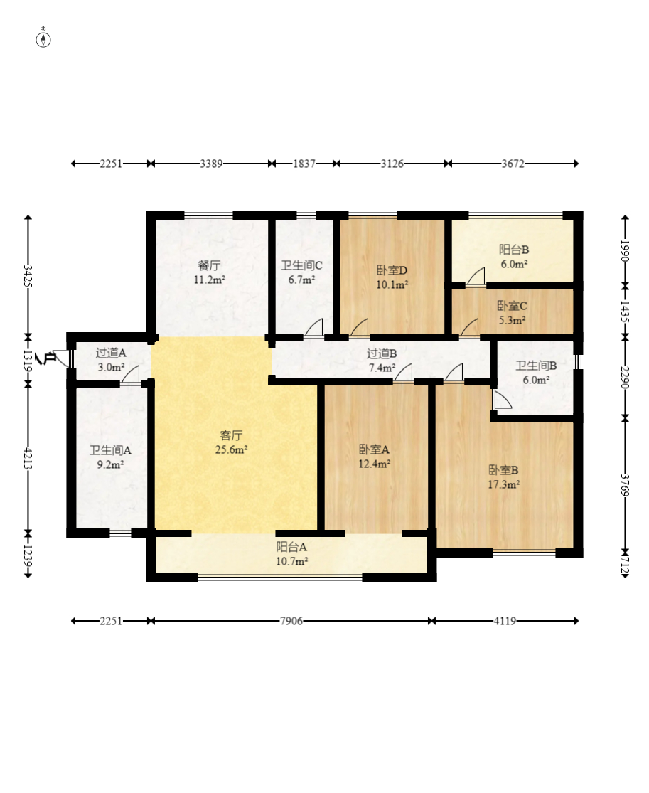 中建嘉和城  4室2厅2卫   122.00万室内图1
