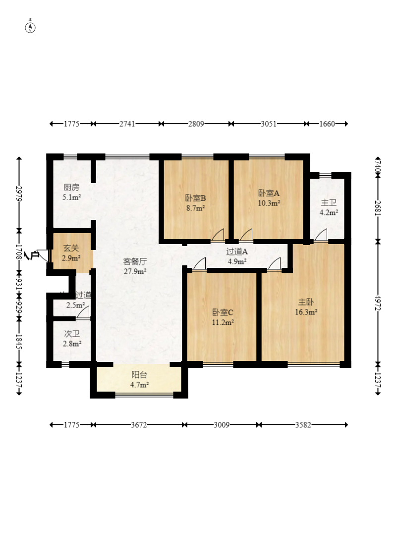 万科里金域国际  4室2厅2卫    319.99万室内图1