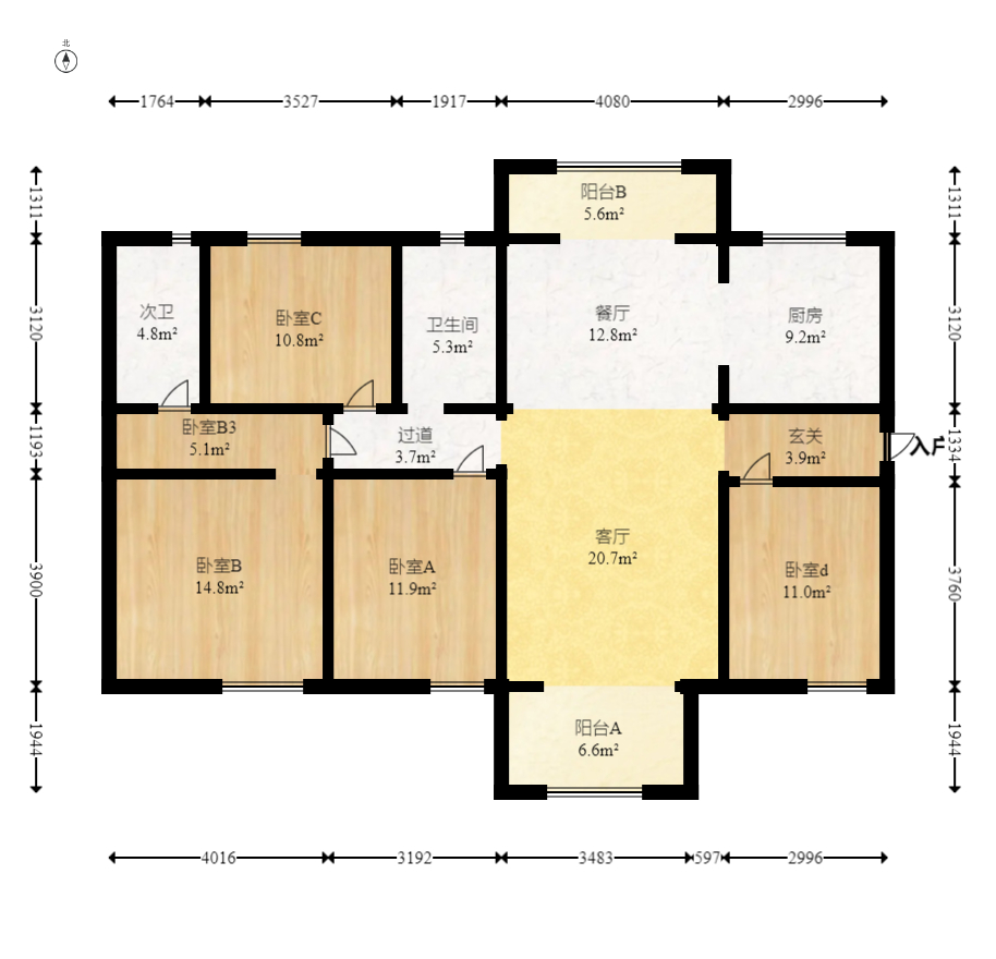 万科魅力之城锋镜里  4室2厅2卫    258.8万室内图1