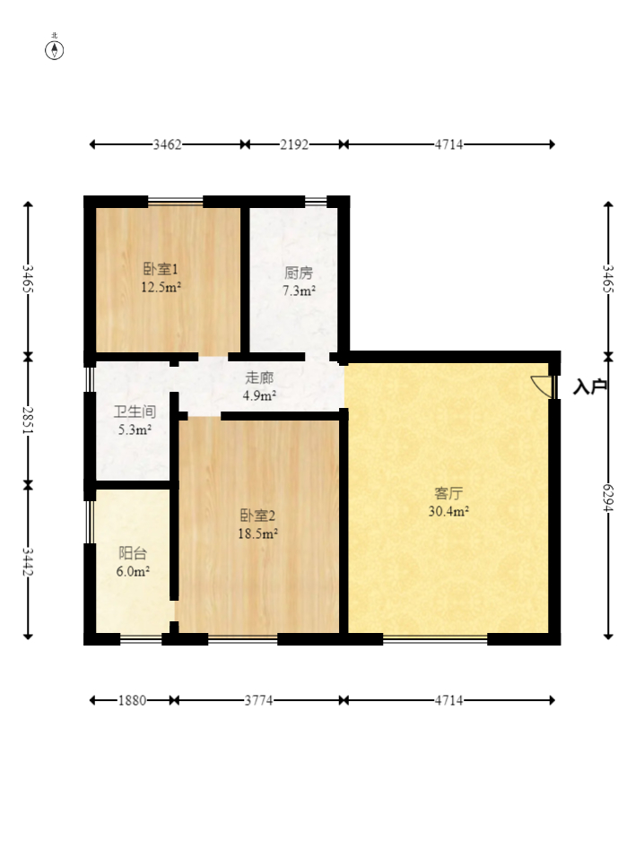 标志浪漫满屋（枫景公寓）  2室2厅1卫   69.00万室内图1