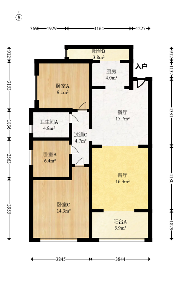 长房半岛蓝湾（观山月）  3室2厅1卫   78.80万室内图1