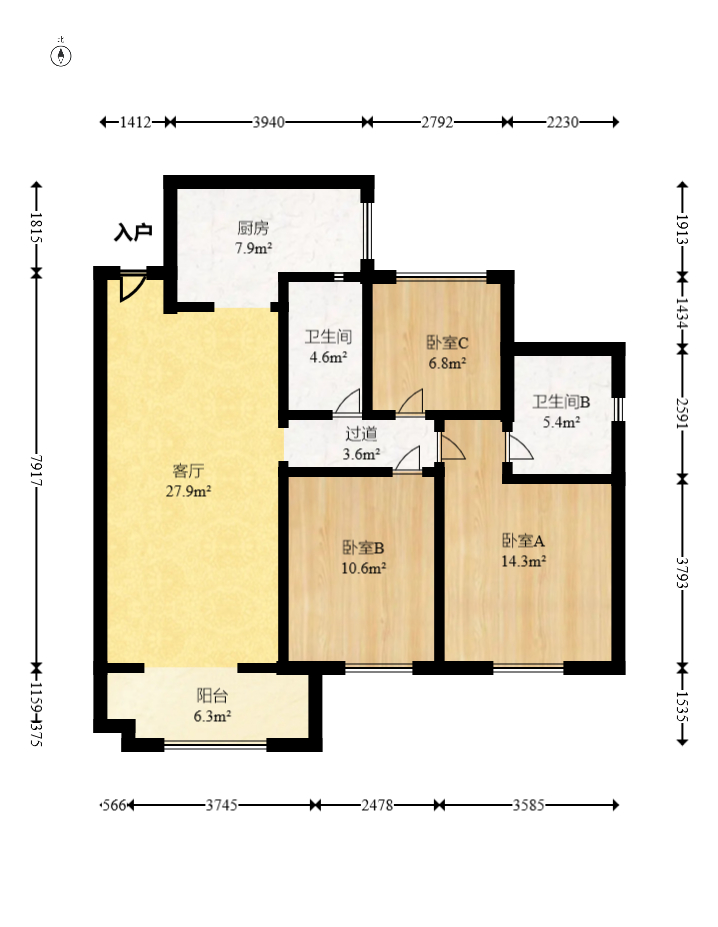 中建梅溪湖中心  3室2厅2卫   141.80万室内图1