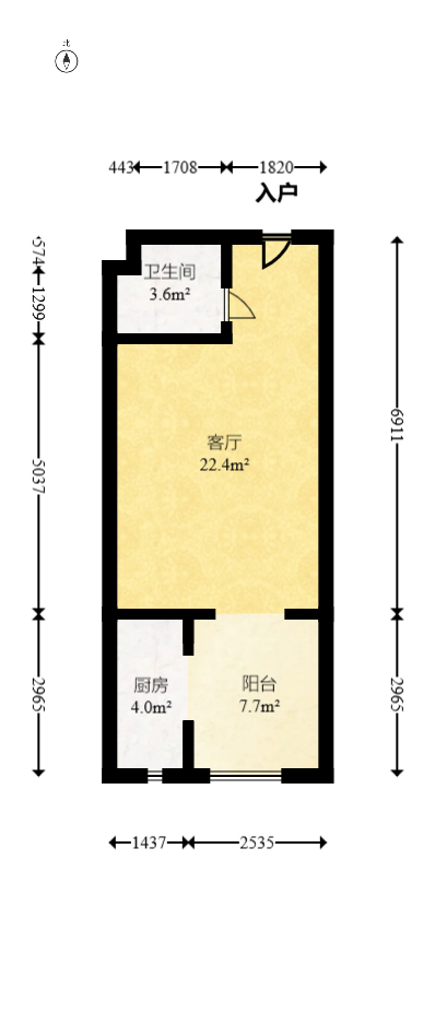和隆花半里  1室1厅1卫   35.80万室内图1