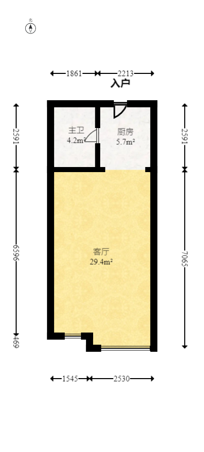 北辰三角洲E4区  1室1厅1卫    50.0万室内图1