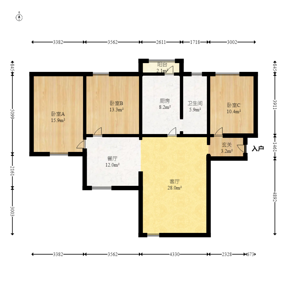 莊園心伽泊  3室2廳1衛(wèi)    78.0萬(wàn)室內(nèi)圖1