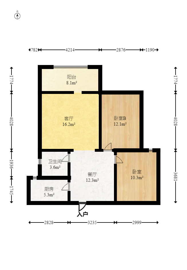 五江天街北区  2室2厅1卫   85.00万室内图1