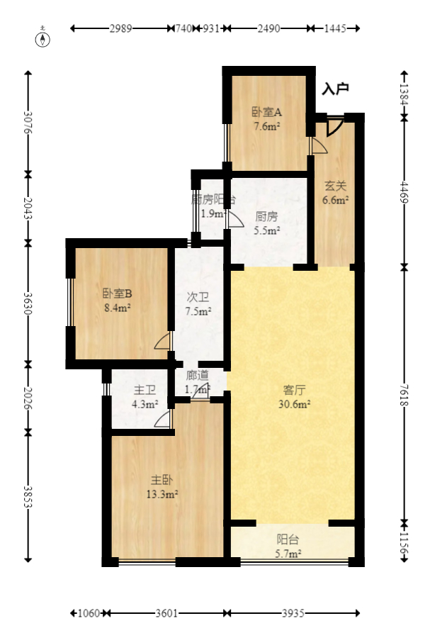 蔷薇国际  3室2厅2卫    70.0万室内图1