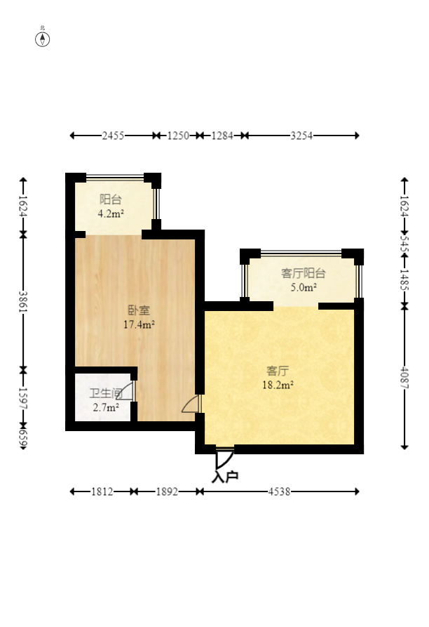 中云公寓  1室1厅1卫   58.00万室内图1