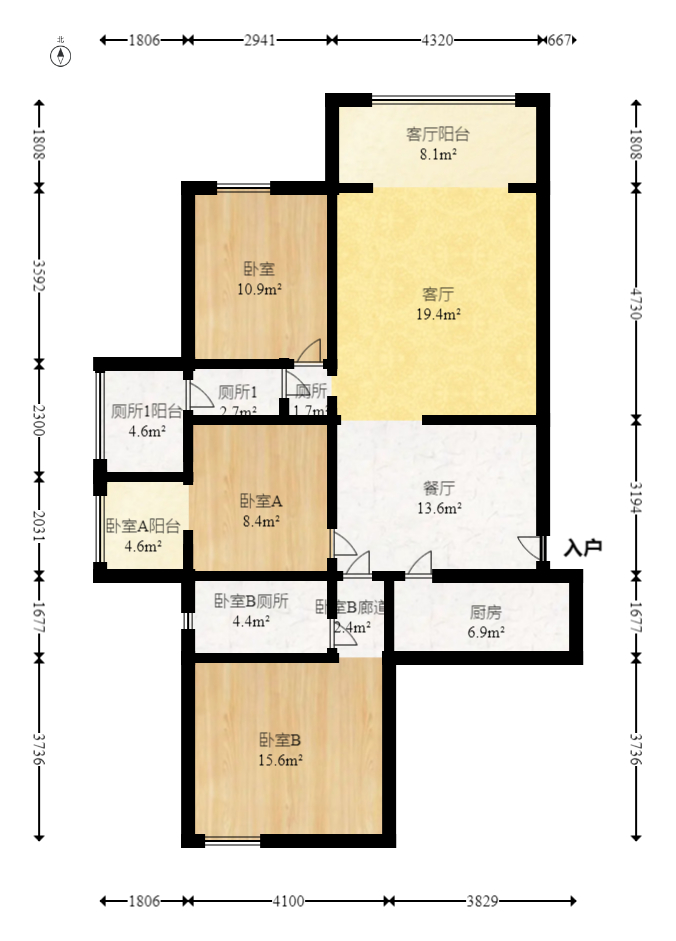 曙光泊岸  3室2厅1卫   187.30万室内图1