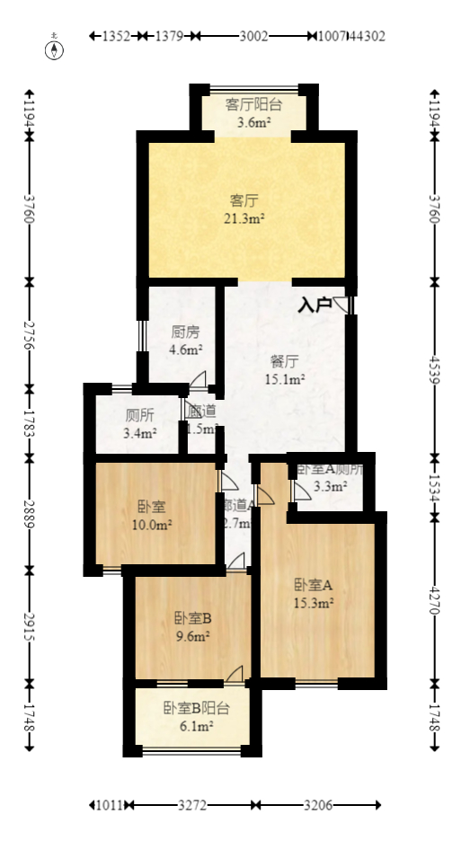 科教新村  3室2厅2卫   116.00万室内图1