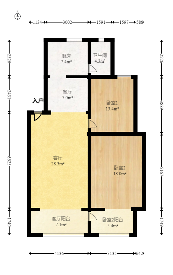 荷花园电信宿舍（天辰荷花苑）  2室1厅1卫   50.80万室内图1