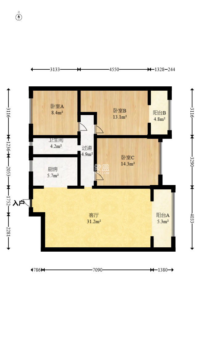 天翼花园（中国电信单位房）  3室2厅1卫    125.0万室内图1