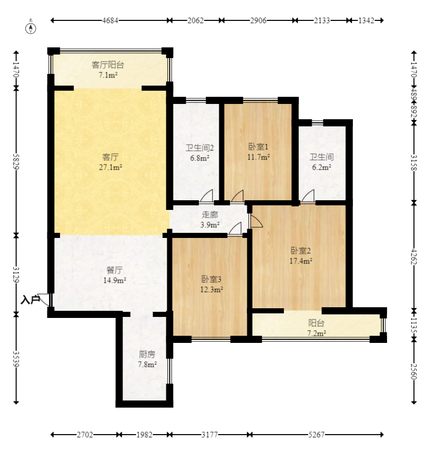 湘诚嘉园  3室2厅1卫   145.00万室内图1