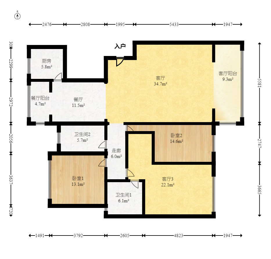 博林云栖  3室2厅2卫   170.00万室内图1