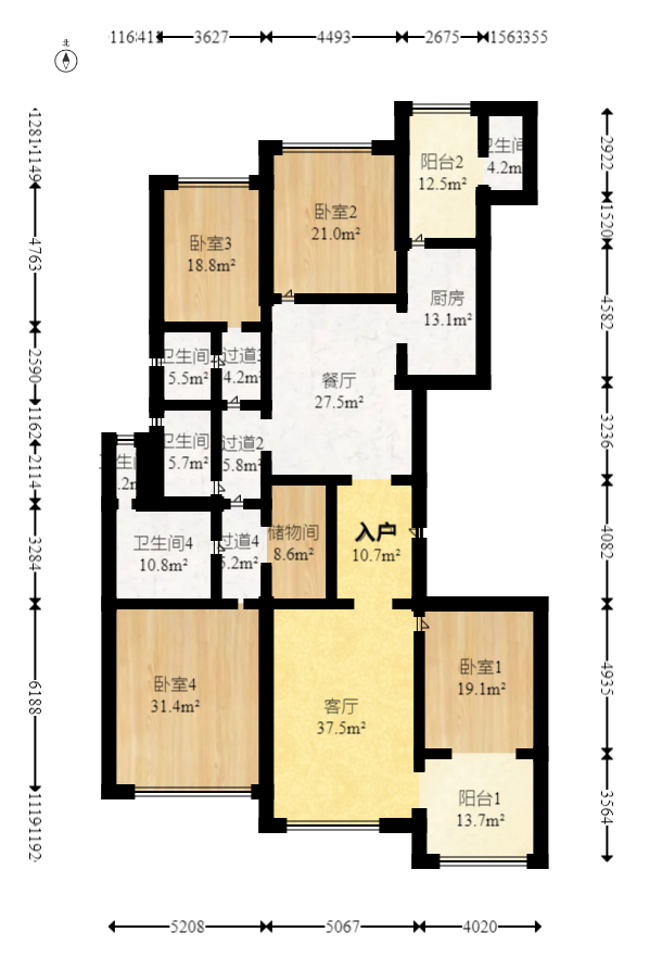 恒大名都  5室3厅1卫   158.00万室内图1