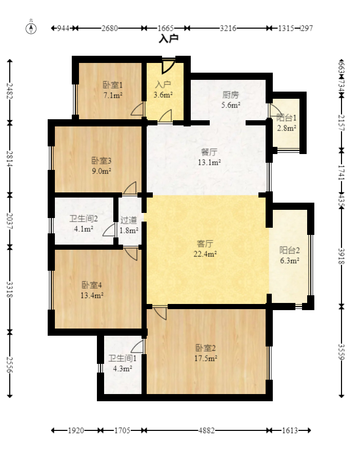 时代倾城三期  4室2厅2卫   120.00万室内图1
