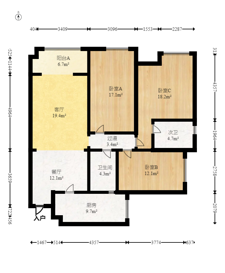中城丽景香山园  3室2厅2卫   143.00万室内图1