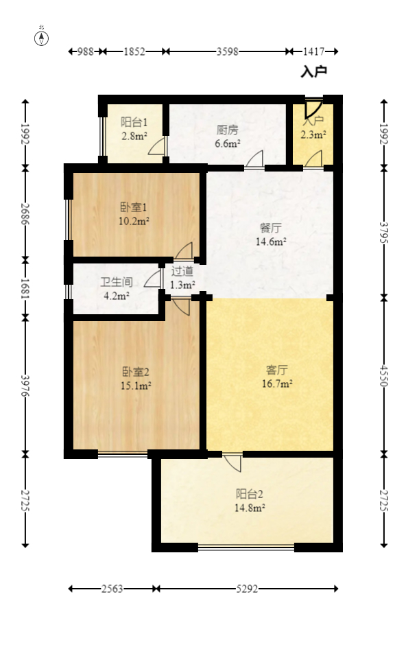时代倾城三期  2室2厅1卫   70.00万室内图1