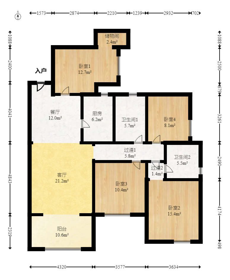 长燃润和天地（长润小区印湘江）  4室2厅2卫    100.0万室内图1