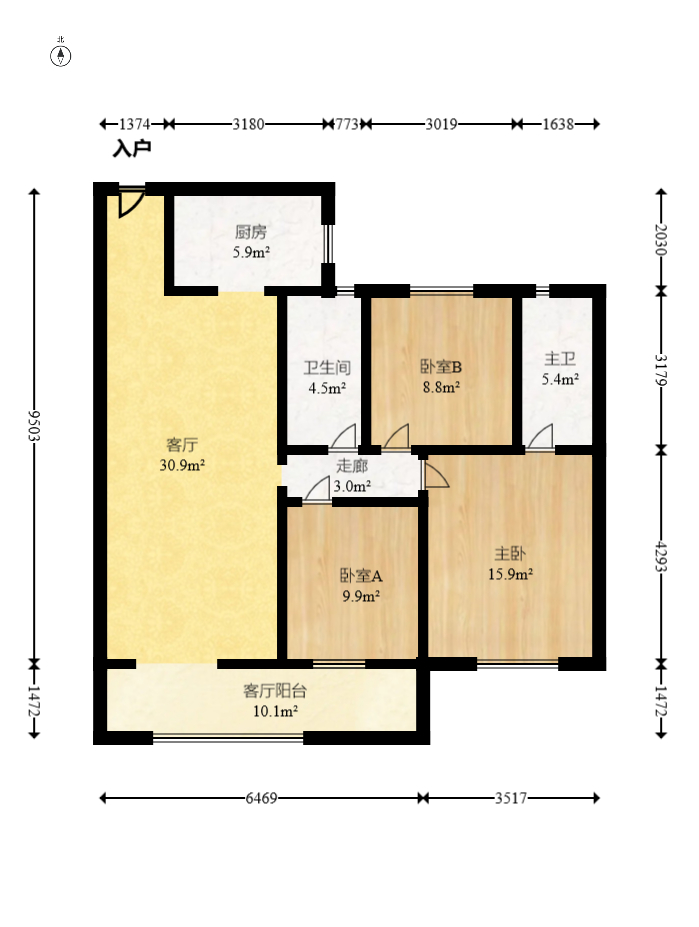 北辰中央公园DF区  3室2厅2卫    115.0万 北辰中央公园DF区  3室2厅2卫    115.0万户型图