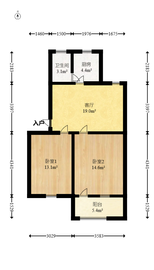 荷晏小区  2室1厅1卫   39.80万室内图1
