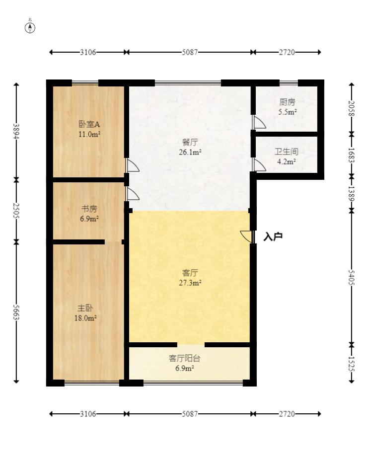 西湖公寓  3室2厅2卫   54.00万室内图1