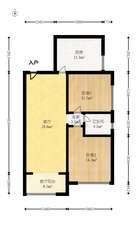 奥林匹克花园贡院三期  2室1厅1卫   68.00万室内图1